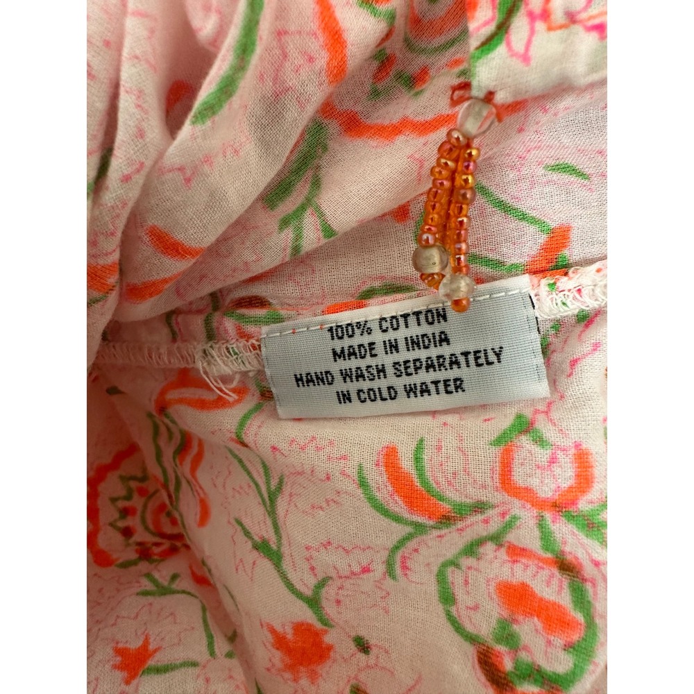 Roberta Roller Rabbit Cotton Tunic Top Floral Block Print Pink Orange XS - Picture 3 of 5